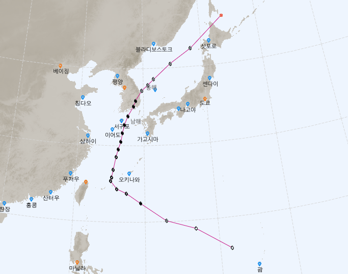 태풍 매미의 경로