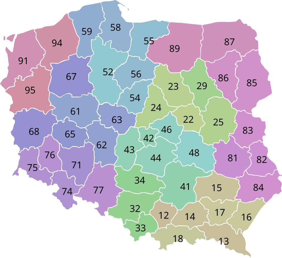 파일:Poland telephone area codes.svg
