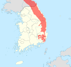 태백산맥이 특별히 표시된 지도 South Korea location map with taebaek mountains marked.svg
